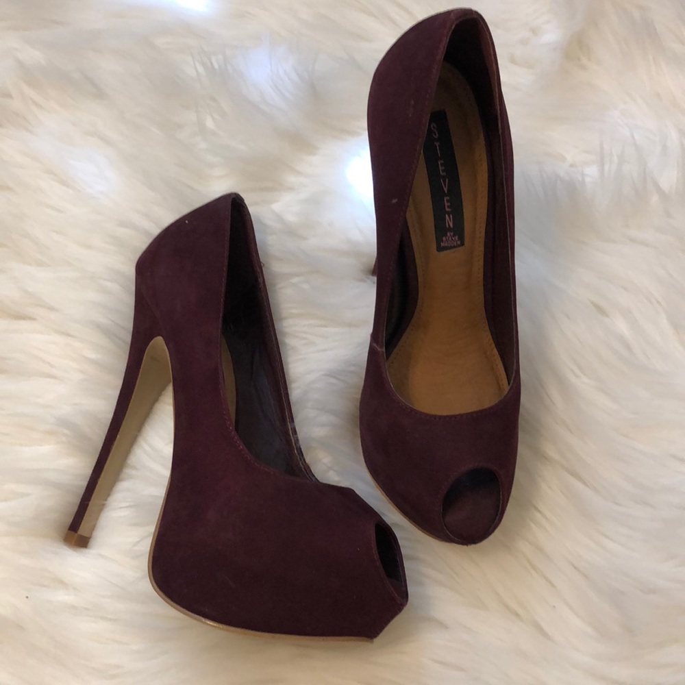 Steven by Steve Madden Oxblood Peep Toe Pumps